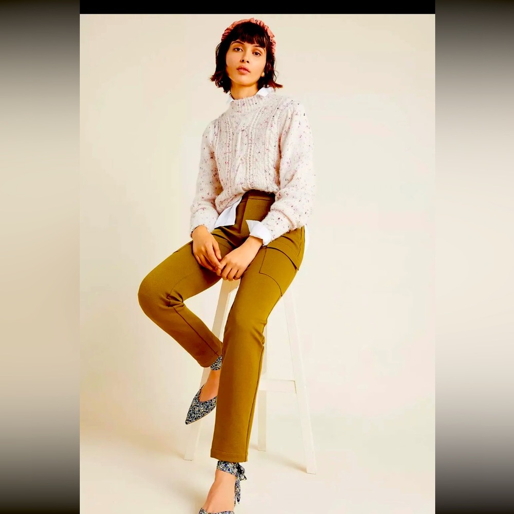 Anthropologie The Essential Knit Cargo Pants in Olive Sz 4.